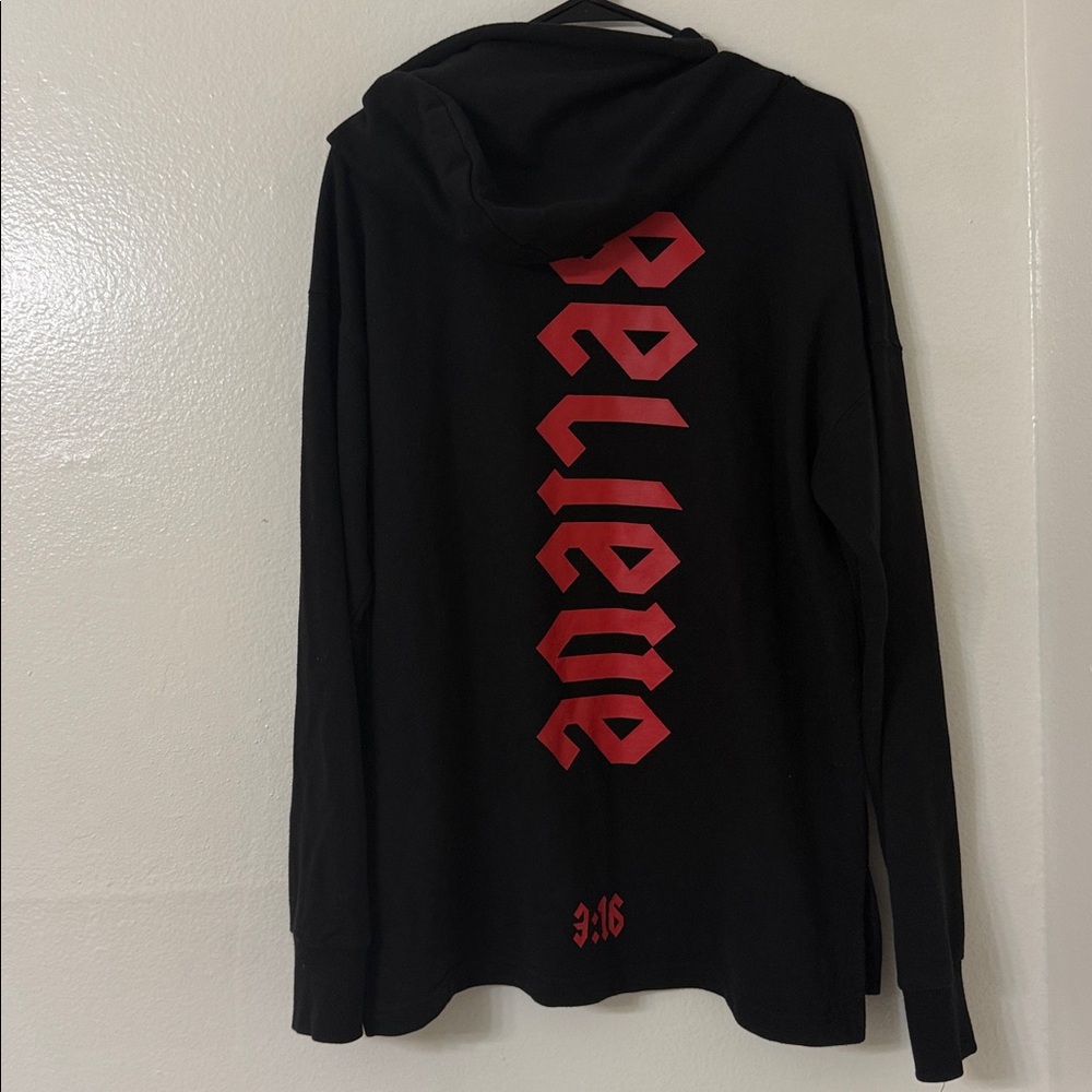 Used- RARE Forever 21 Jesus Longline Hoodie with “BELIEVE” “3:16” graphic - S